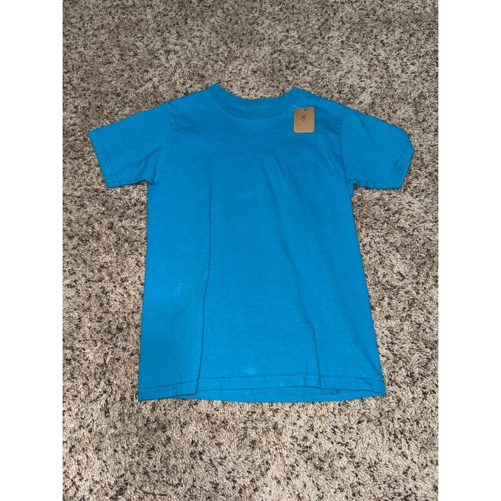 Fruit of the Loom Kids T Shirt Blue Short Sleeve Crew Neck Size S 6 7 Cotton